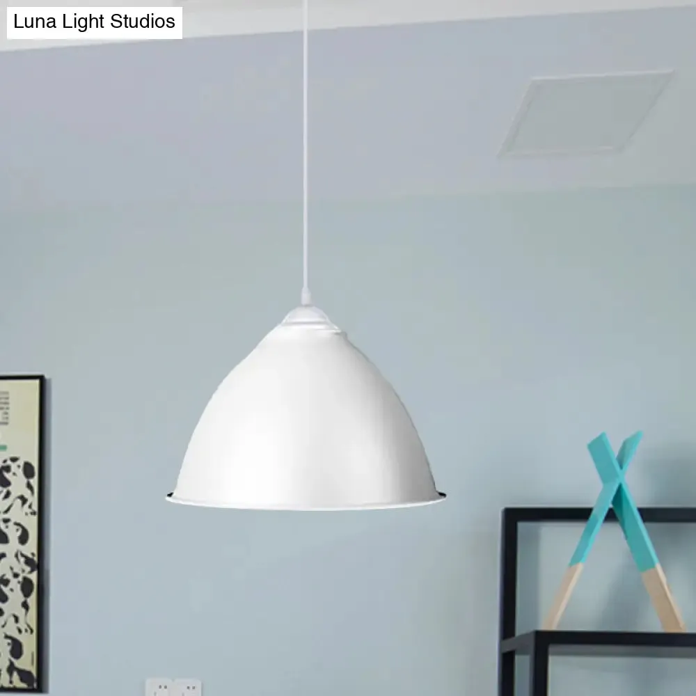 1-Light Industrial Dome Pendant Light in Frosted Green/Yellow for Dining Room - Aluminum Ceiling Fixture