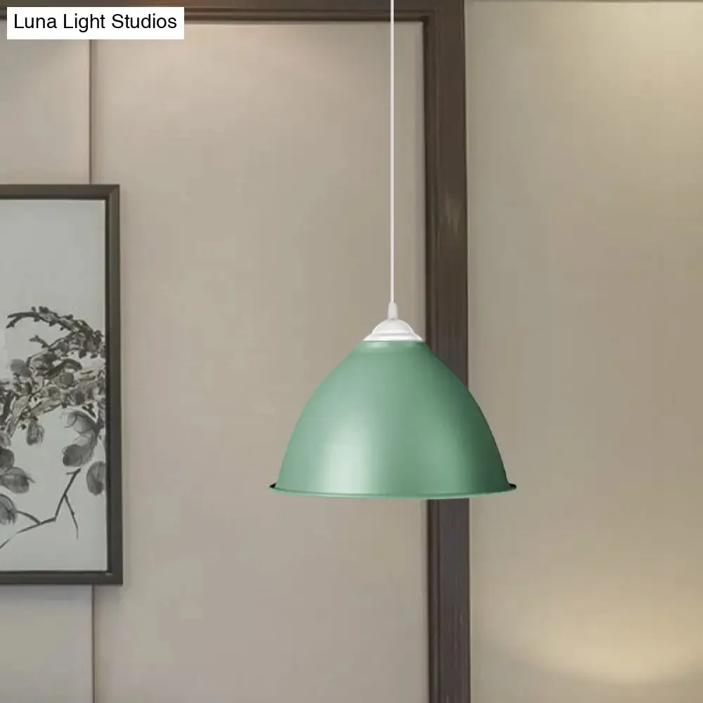 1-Light Industrial Dome Pendant Light in Frosted Green/Yellow for Dining Room - Aluminum Ceiling Fixture