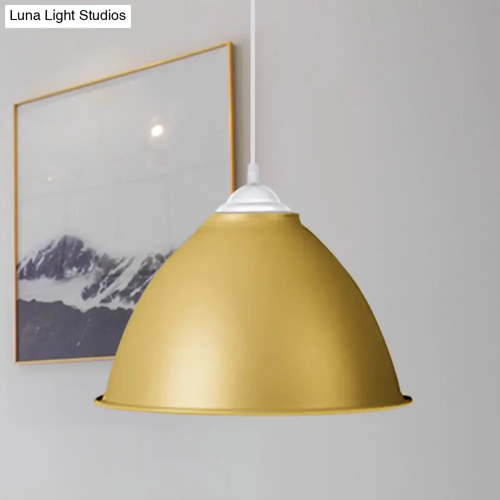 1-Light Industrial Dome Pendant Light in Frosted Green/Yellow for Dining Room - Aluminum Ceiling Fixture
