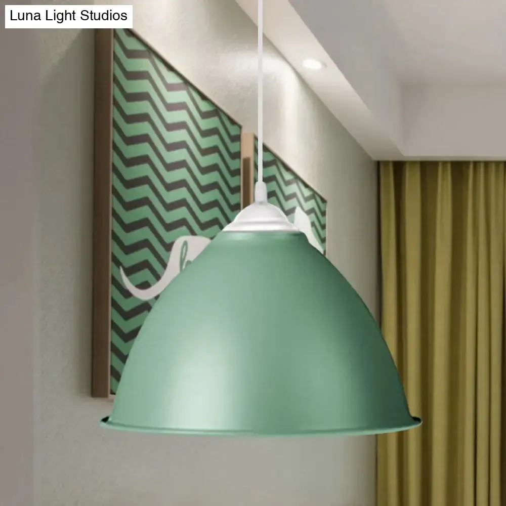 1-Light Industrial Dome Pendant Light in Frosted Green/Yellow for Dining Room - Aluminum Ceiling Fixture