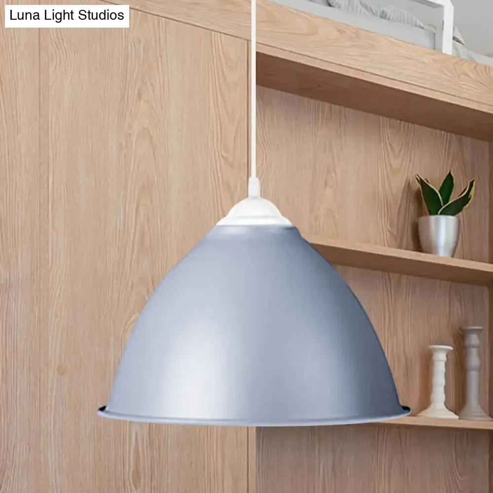 1-Light Industrial Dome Pendant Light in Frosted Green/Yellow for Dining Room - Aluminum Ceiling Fixture