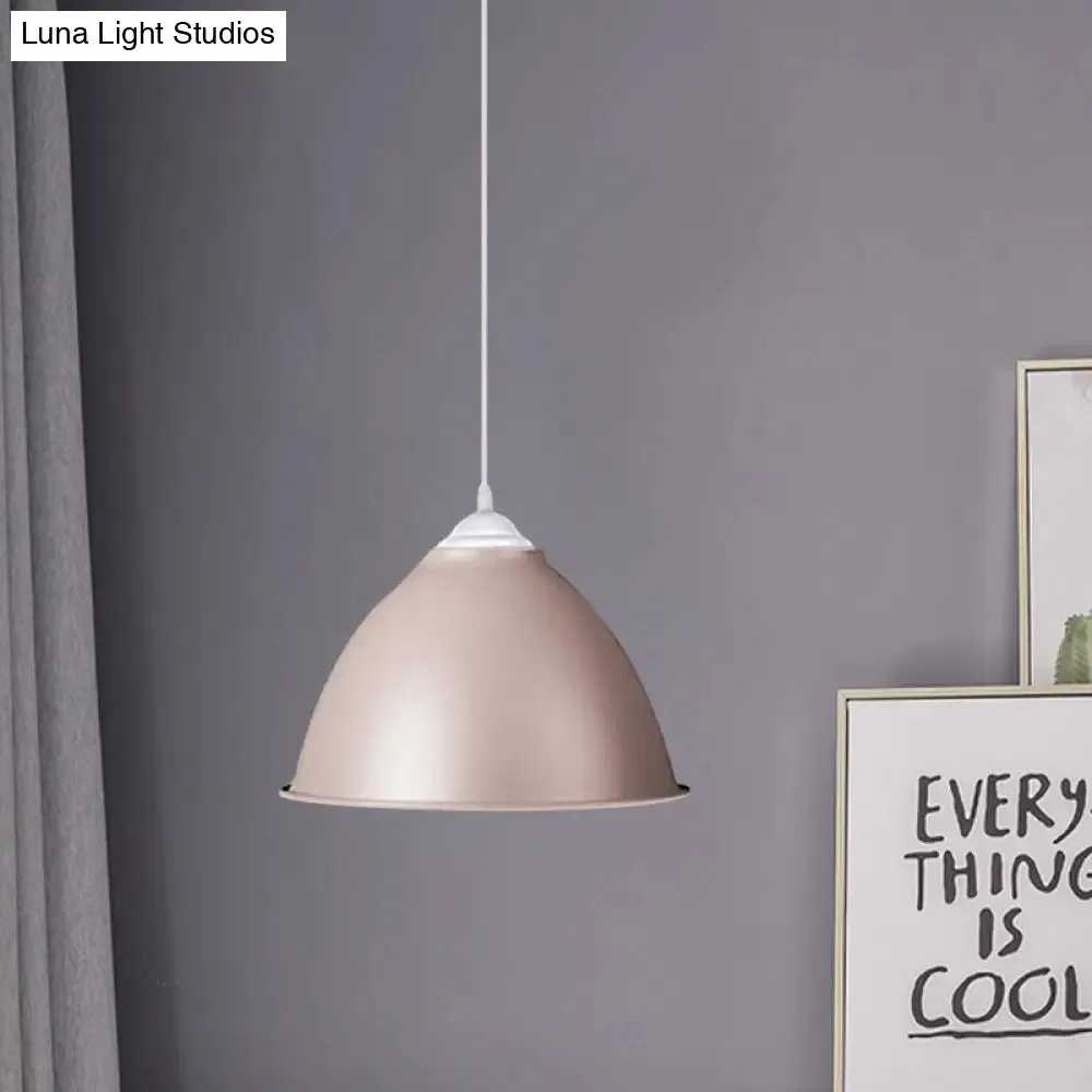 1-Light Industrial Dome Pendant Light in Frosted Green/Yellow for Dining Room - Aluminum Ceiling Fixture