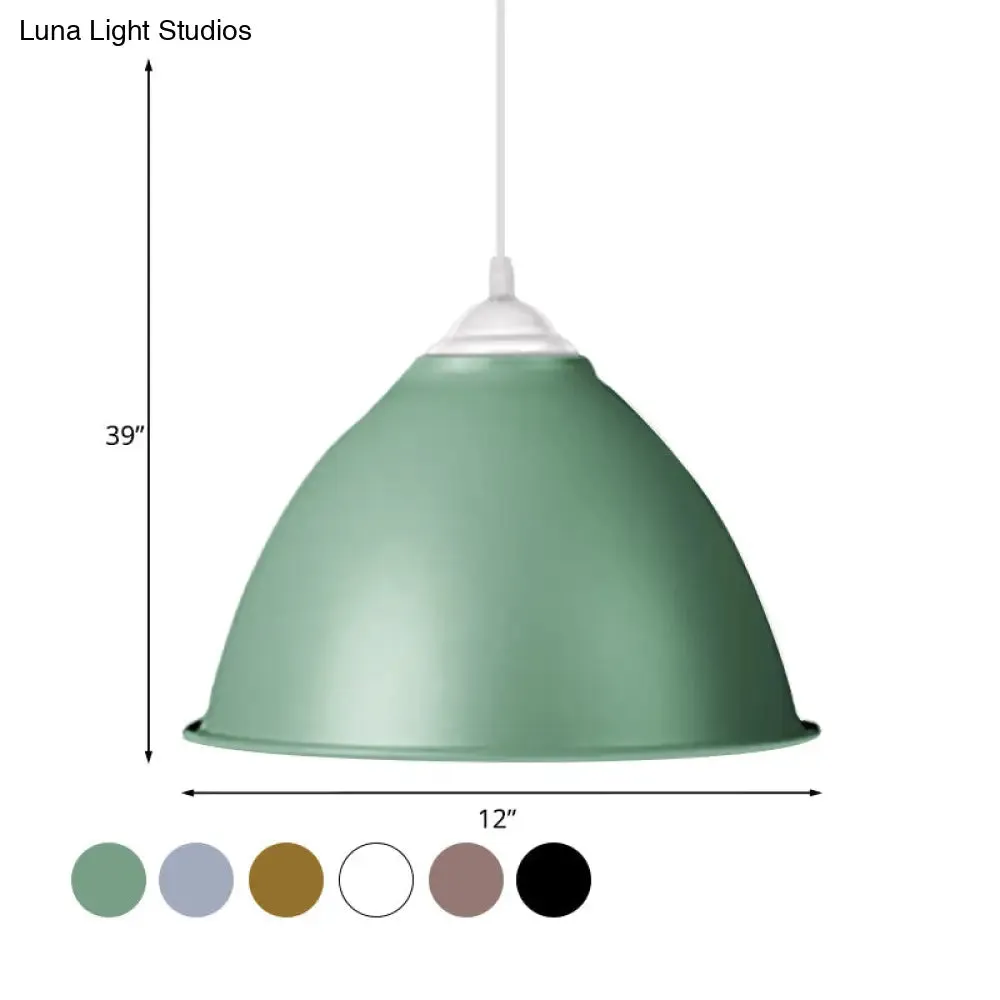 1-Light Industrial Dome Pendant Light in Frosted Green/Yellow for Dining Room - Aluminum Ceiling Fixture