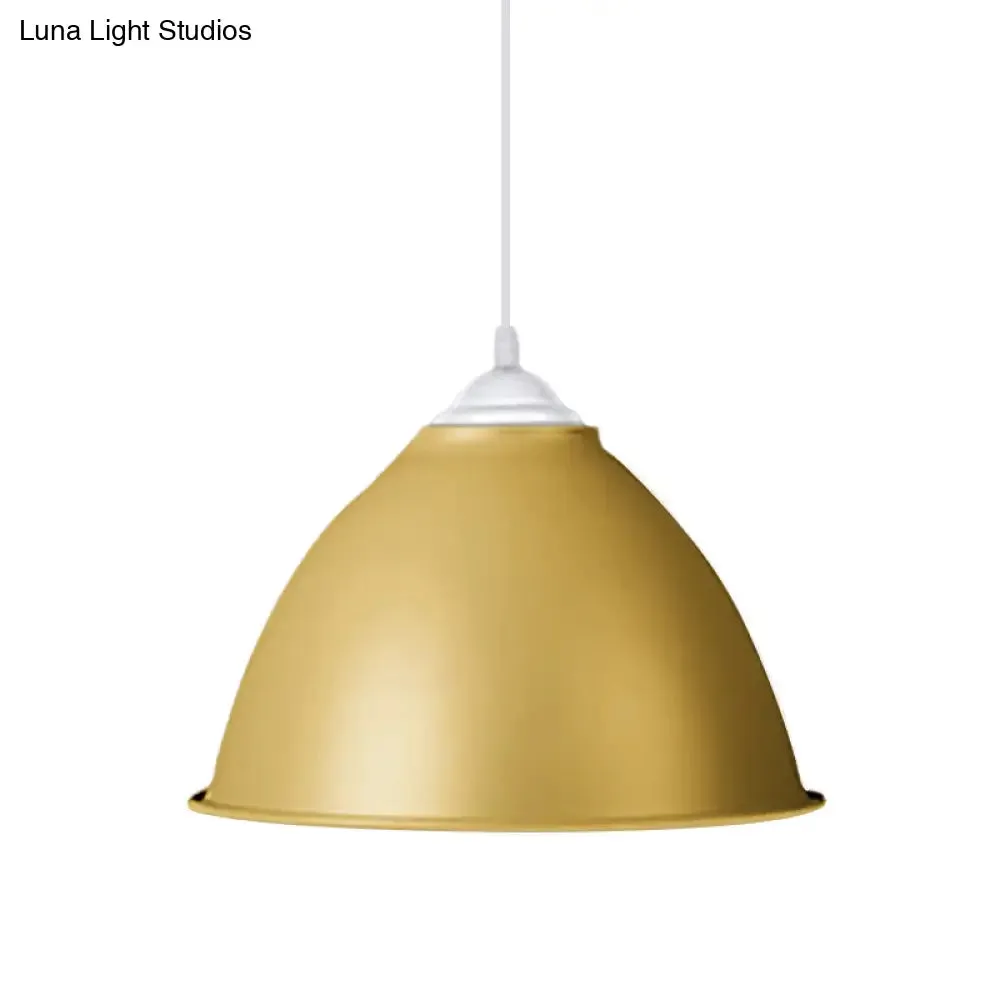 1-Light Industrial Dome Pendant Light in Frosted Green/Yellow for Dining Room - Aluminum Ceiling Fixture
