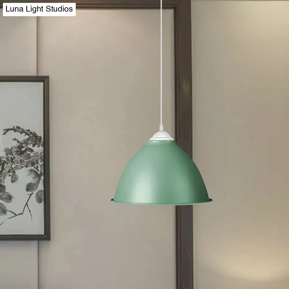 1-Light Industrial Dome Pendant Light in Frosted Green/Yellow for Dining Room - Aluminum Ceiling Fixture