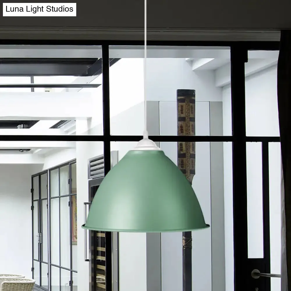 1-Light Industrial Dome Pendant Light in Frosted Green/Yellow for Dining Room - Aluminum Ceiling Fixture