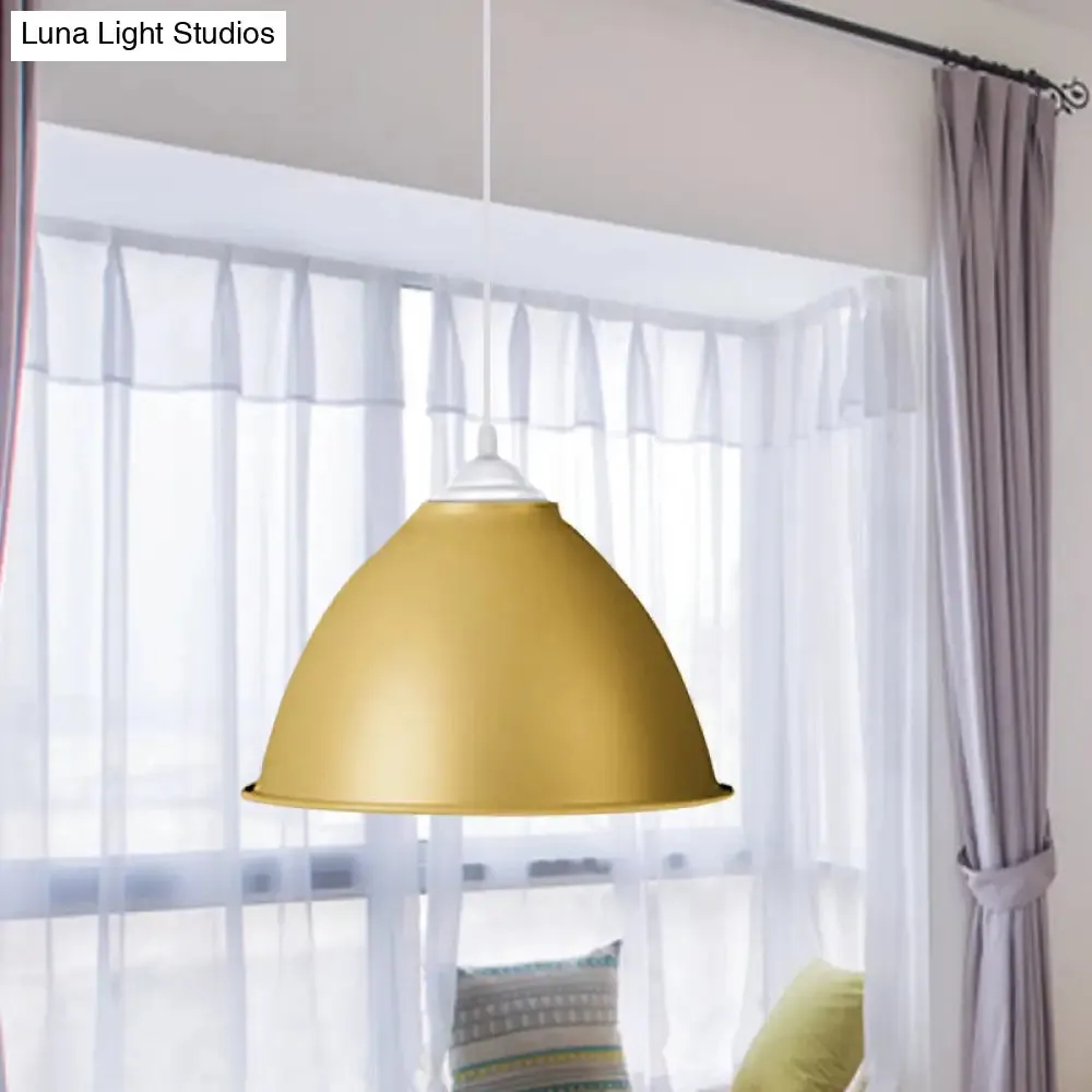 1-Light Industrial Dome Pendant Light in Frosted Green/Yellow for Dining Room - Aluminum Ceiling Fixture