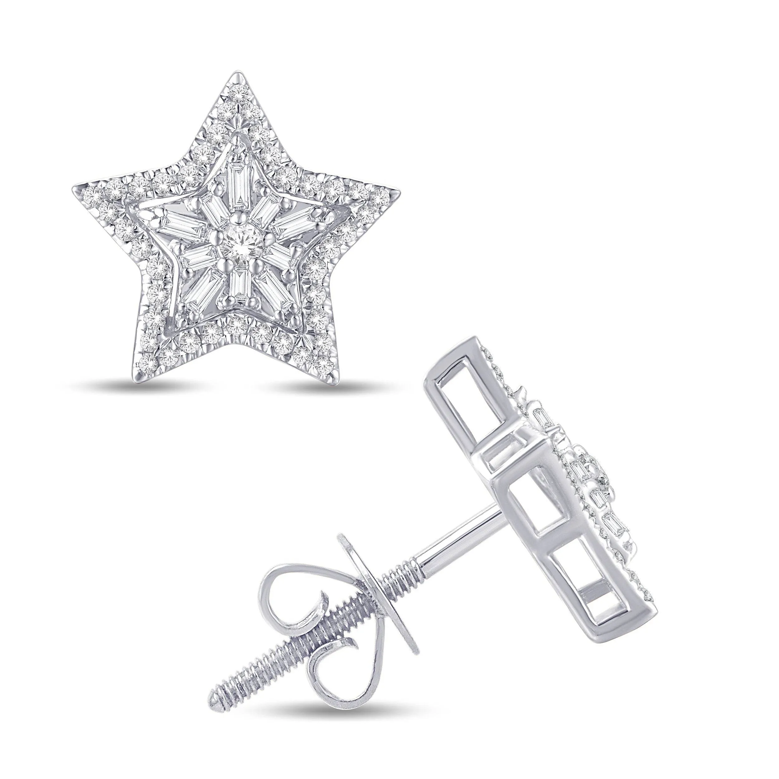 10 Karat White Gold 0.50 Carat Diamond Star Earrings-0126614-WG