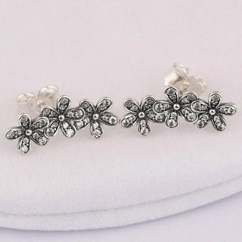 100% 925 Sterling Silver Pan Earring Fashionable And Dazzling Daisy