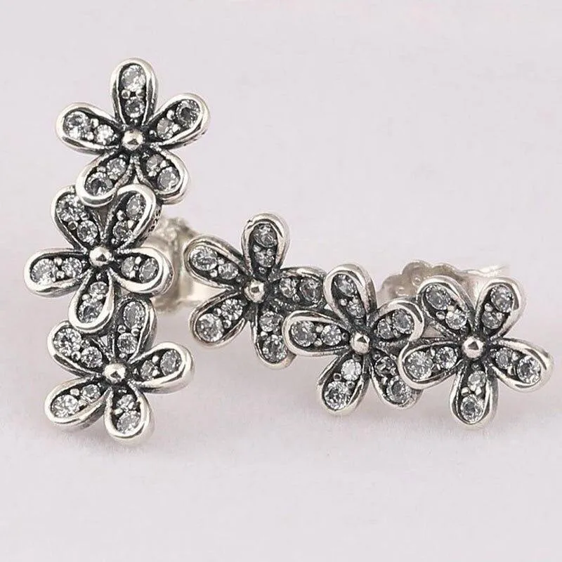 100% 925 Sterling Silver Pan Earring Fashionable And Dazzling Daisy