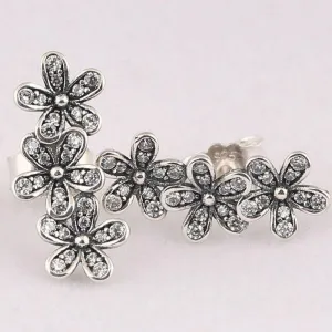 100% 925 Sterling Silver Pan Earring Fashionable And Dazzling Daisy