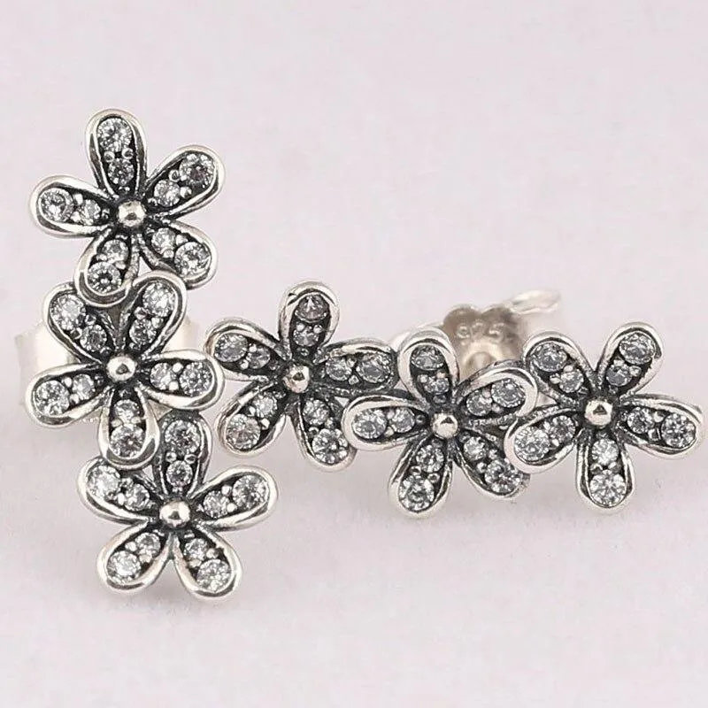 100% 925 Sterling Silver Pan Earring Fashionable And Dazzling Daisy