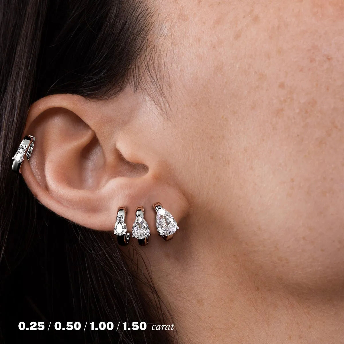 1/2 carat Pear Diamond Hoop Earrings