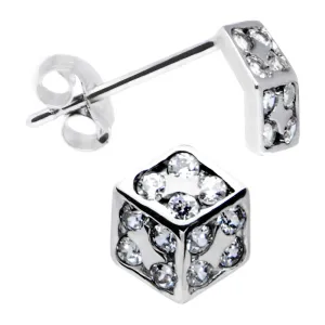 14kt White Gold CZ 6mm Dice Stud Earrings