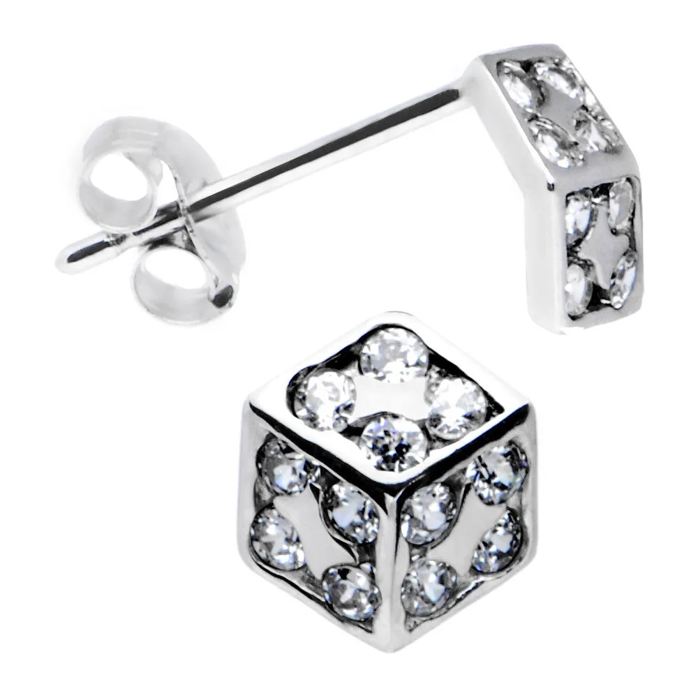 14kt White Gold CZ 6mm Dice Stud Earrings