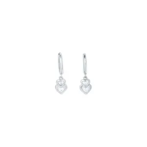 14kt White Gold CZ  Heart Duet Huggy Earrings