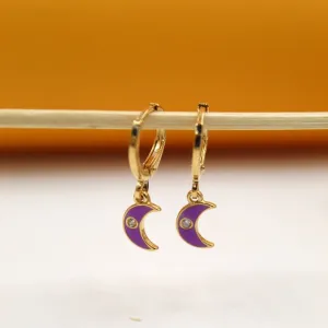 18K Gold Filled Crescent Moon Huggies Earrings With CZ Stones (L162)