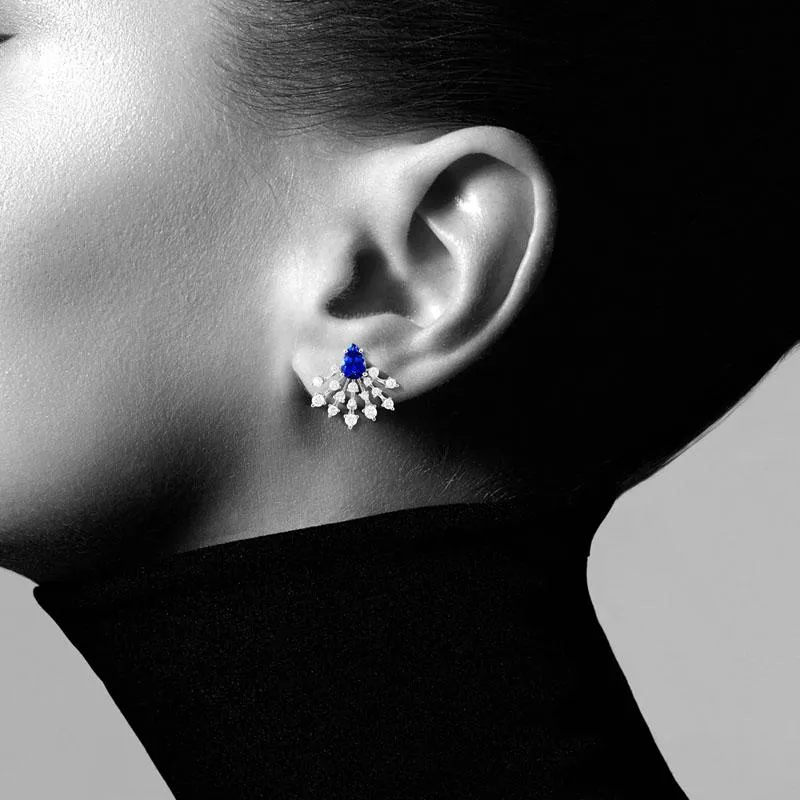 18k Luminus White Gold Earring With 0.84 Cts Vs-Gh Diamonds  And Tanzanite