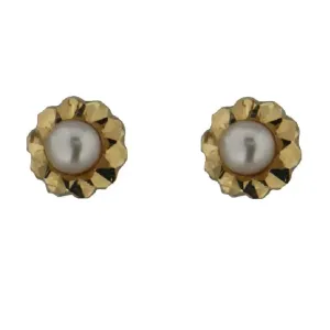 18K Yellow Gold Pearl and Diamond cut Screw back Earrings