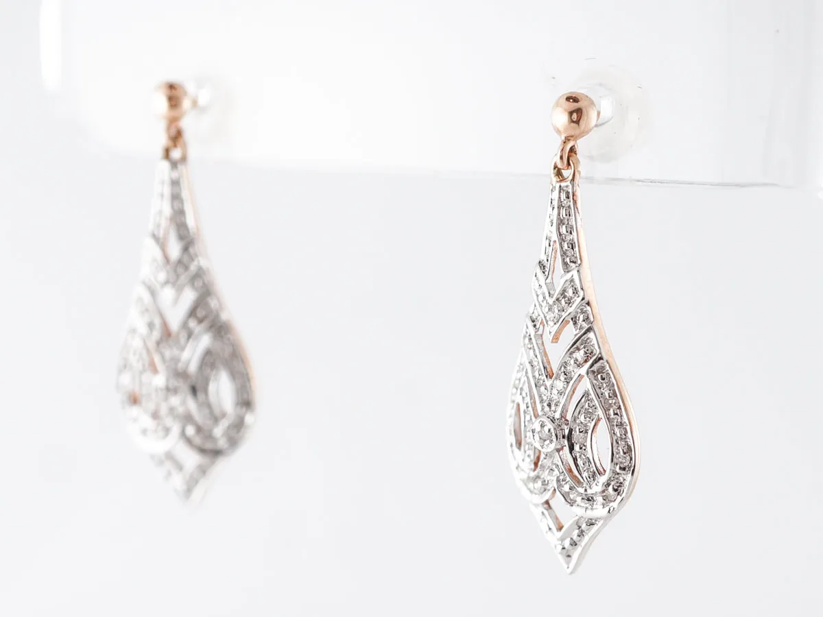1930's Style Diamond Earrings in 14k White & Rose Gold