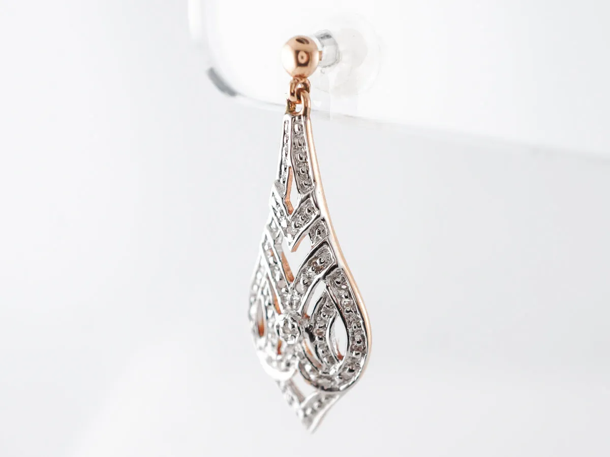 1930's Style Diamond Earrings in 14k White & Rose Gold
