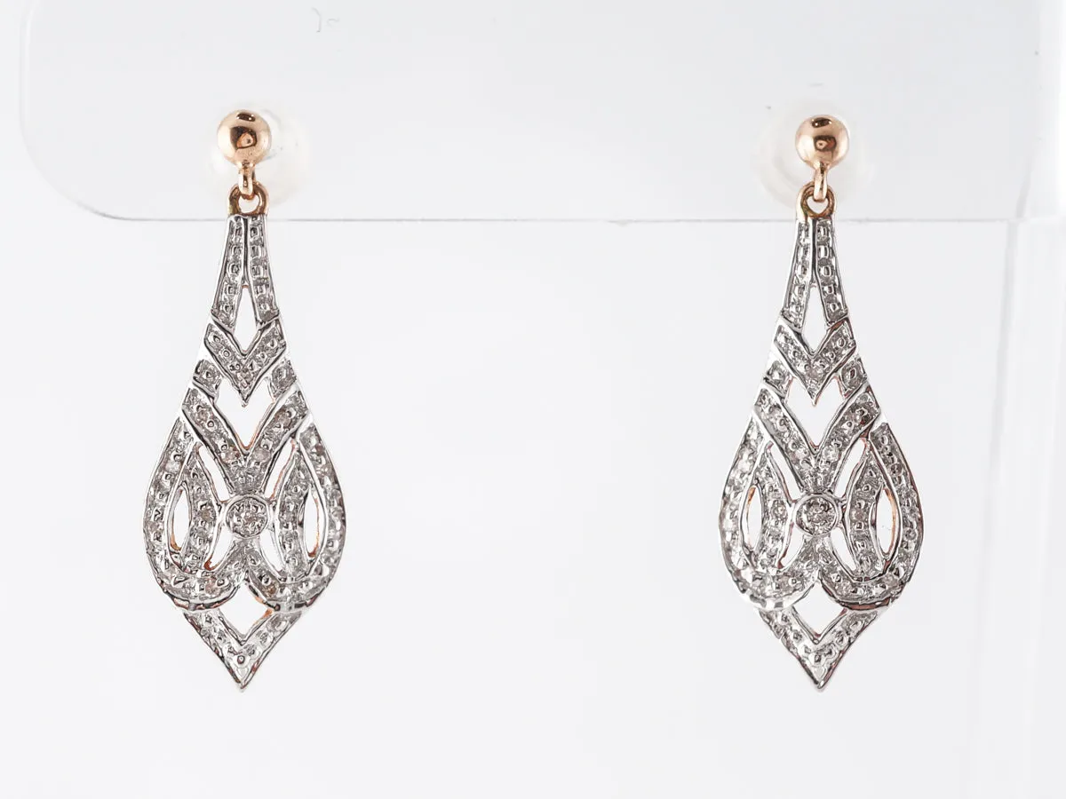 1930's Style Diamond Earrings in 14k White & Rose Gold