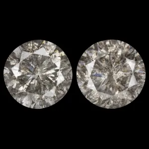 3.22ct DIAMOND STUD EARRINGS SALT AND PEPPER TOI ET MOI RUSTIC MATCHING PAIR 3ct