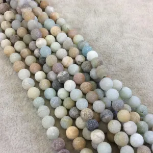 6mm Natural Rough Matte Finish Mixed Amazonite Round/Ball Shaped Beads with 1.5mm Holes - 7.5" Strand (Approx. 31 Beads) - LARGE HOLE BEADS