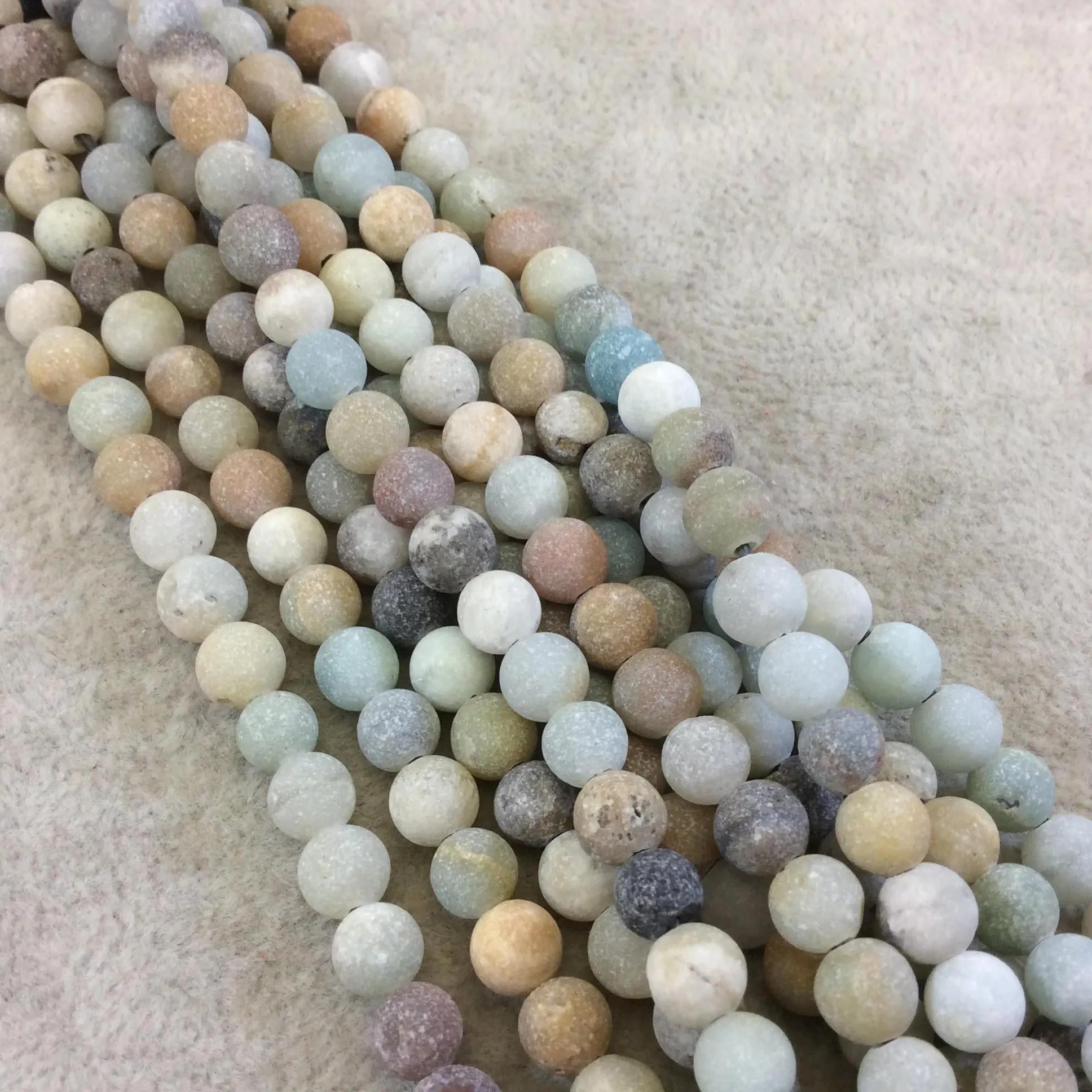 6mm Natural Rough Matte Finish Mixed Amazonite Round/Ball Shaped Beads with 1.5mm Holes - 7.5" Strand (Approx. 31 Beads) - LARGE HOLE BEADS
