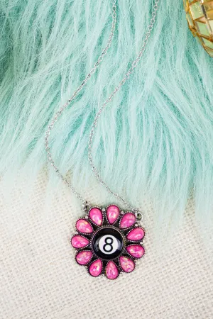 8 Ball Pink Opal Concho Silvertone Necklace