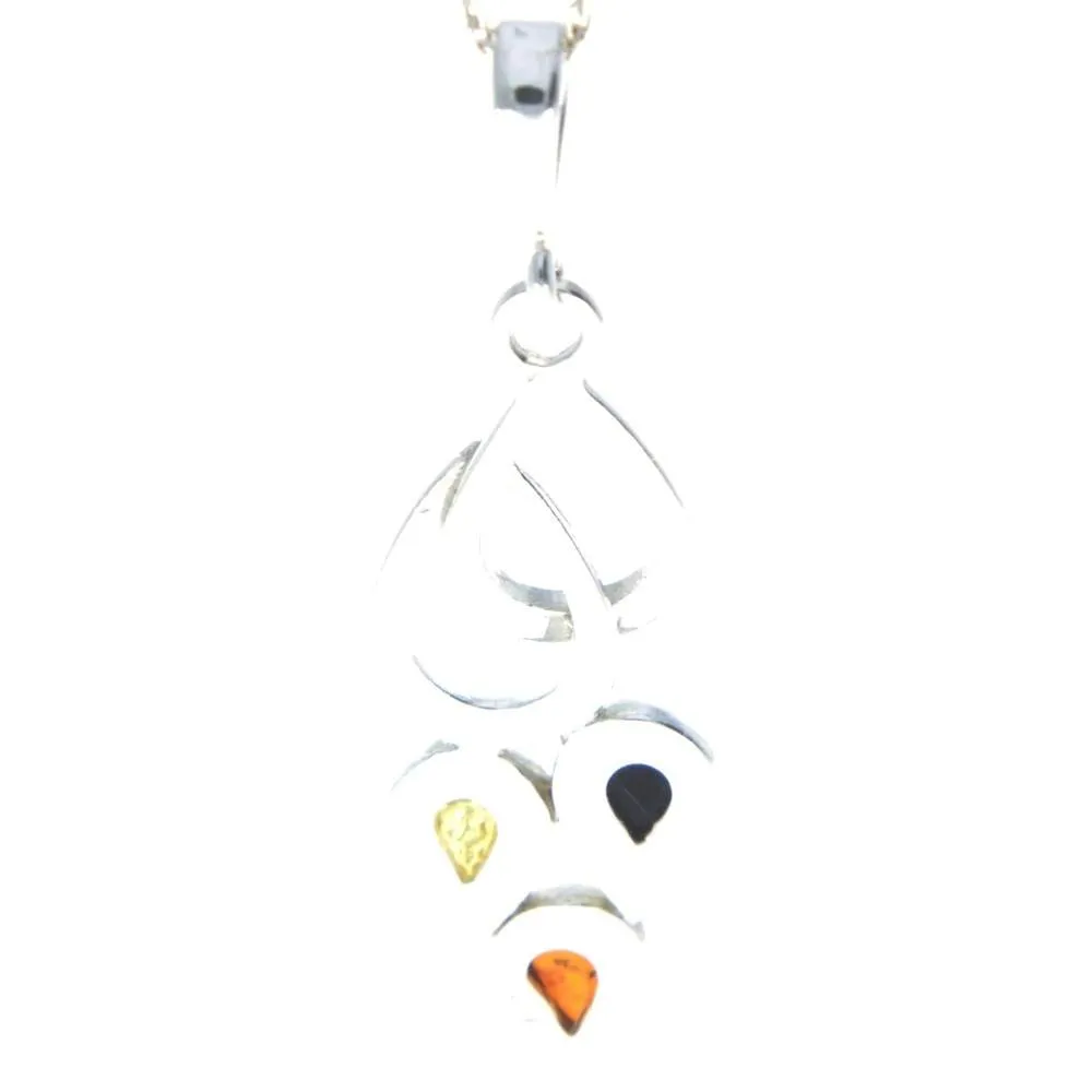 925 Sterling Silver & Baltic Amber 3 Stone Modern Pendant - M2002