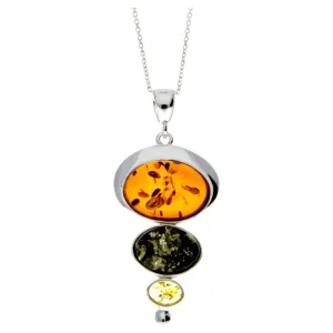 925 Sterling Silver & Baltic Amber 3 Stone Modern Pendant - M371