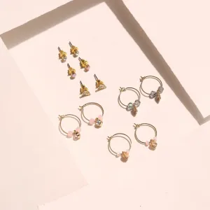 Accessorize London Women's Set Of 6 Crystal Flower Leaf Hoop & Stud Earrings