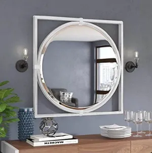 ALFA Design Wood Wall Mirror, Bathroom Mirror for Wall, Wood Framed for Bathroom Mirror, Living Room, Bedroom, Entryway, Hallway Square Wall Mirror 24" inch (White)
