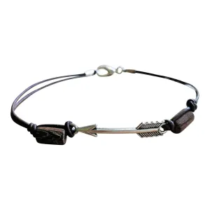 Arrow Mens Anklet, Men's Natural Leather Ankle Bracelet with Wooden Beads
