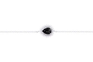Asfour Crystal Chain Bracelet With Black Pear Design In 925 Sterling Silver BE0015-P