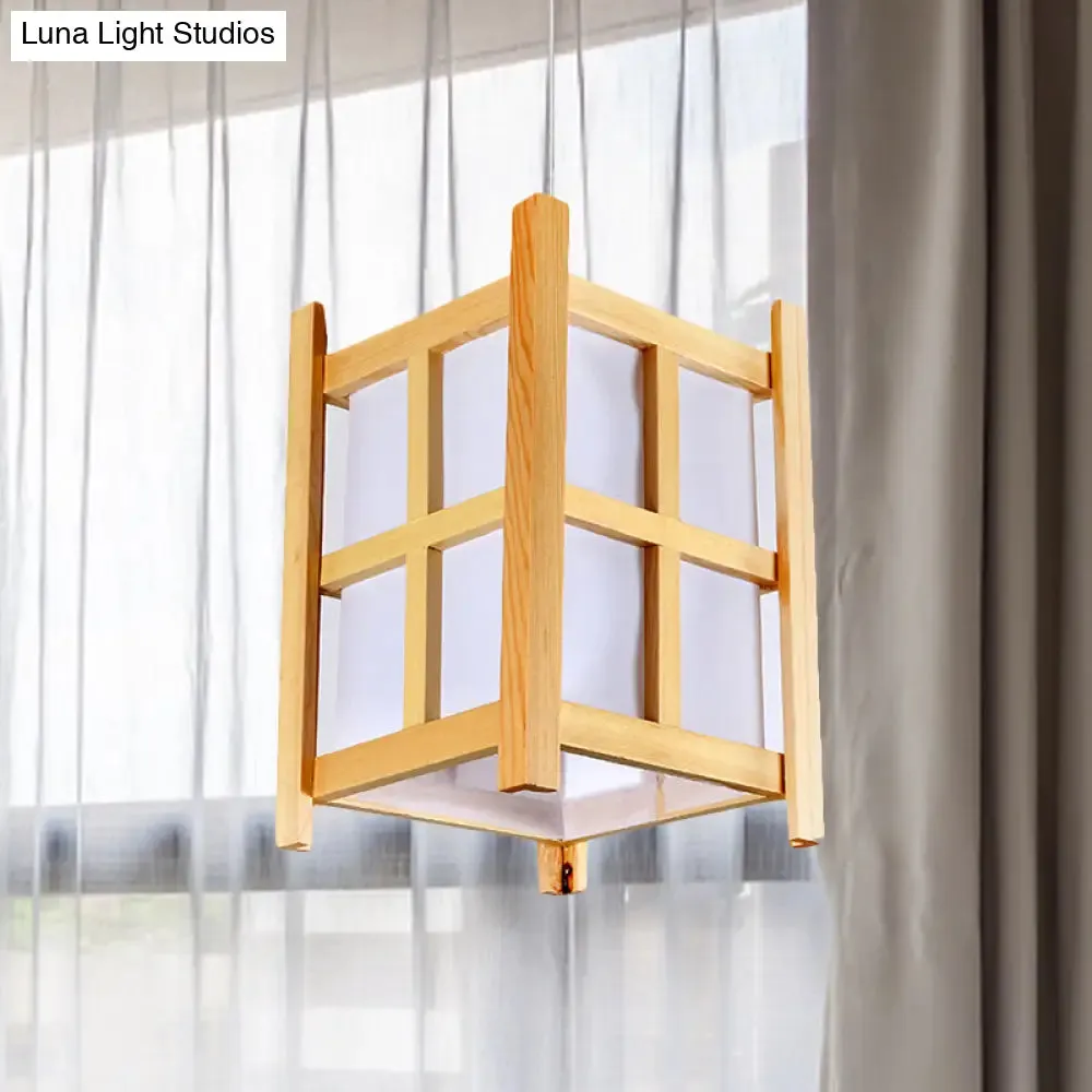 Asian Wooden Pendant Lighting for Restaurants - 1-Light Square Lamp with Paper Shade