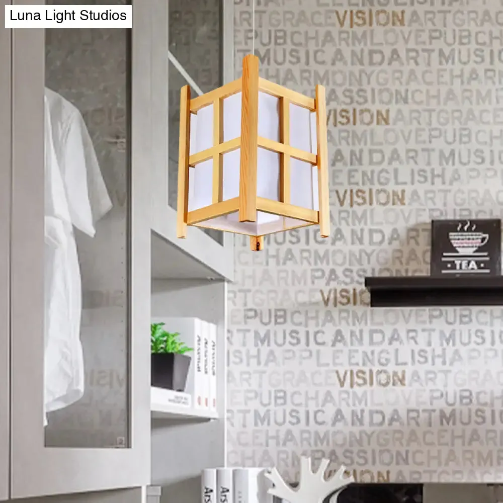 Asian Wooden Pendant Lighting for Restaurants - 1-Light Square Lamp with Paper Shade