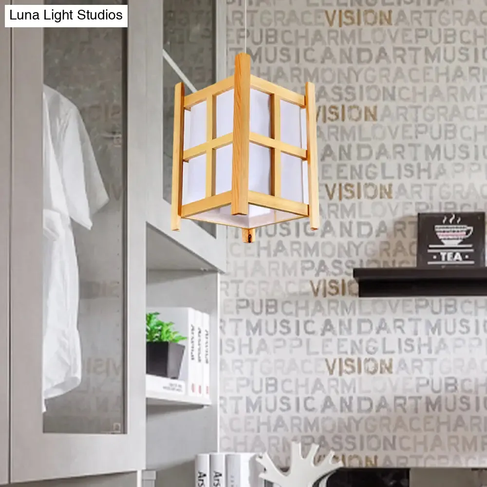 Asian Wooden Pendant Lighting for Restaurants - 1-Light Square Lamp with Paper Shade