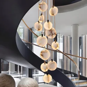 Bates - Modern Round Marble Hanging Ceiling Chandelier