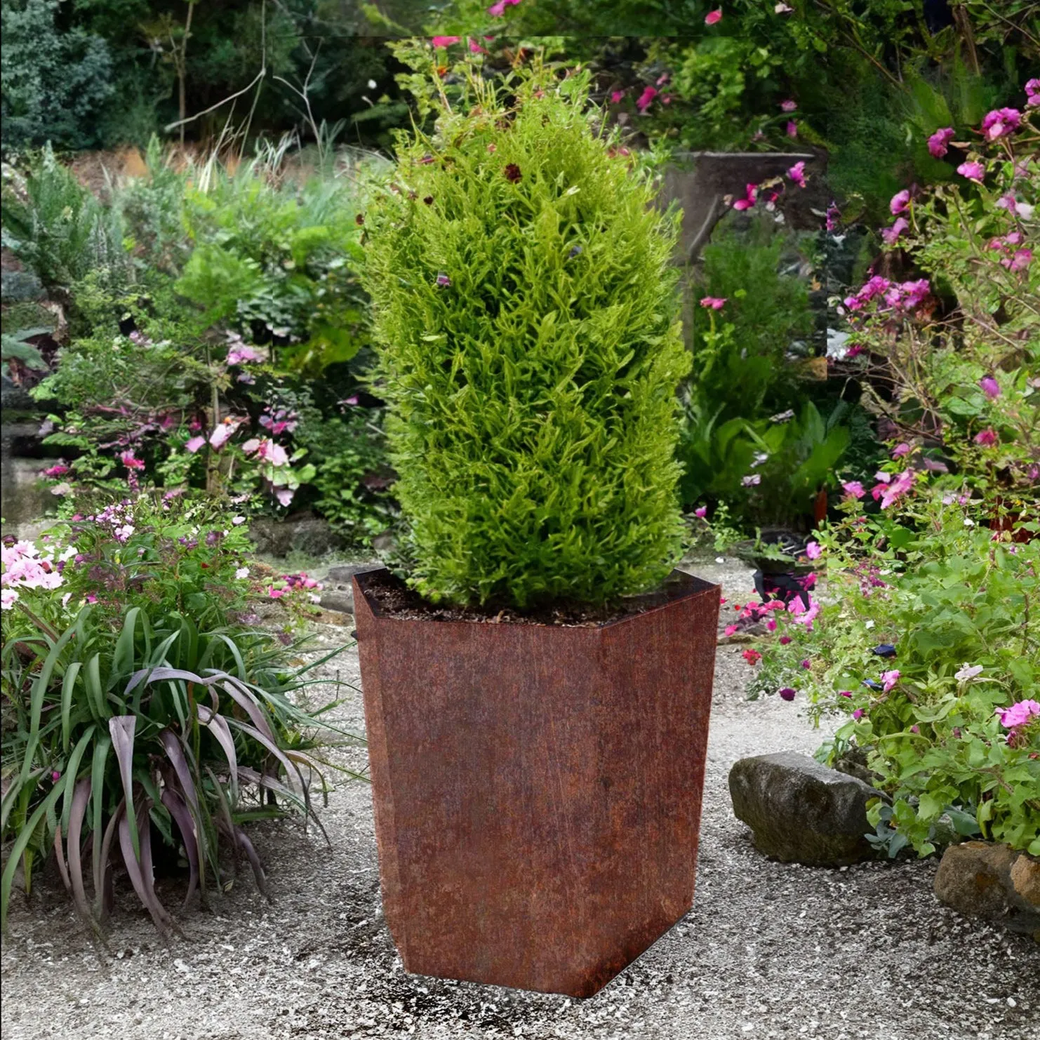 Bellamy Hexagon-Shaped Rustic Steel Planter