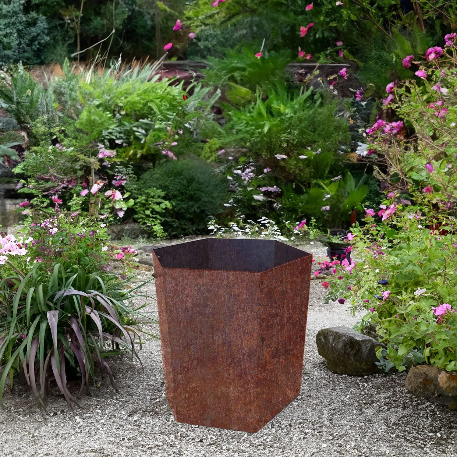 Bellamy Hexagon-Shaped Rustic Steel Planter