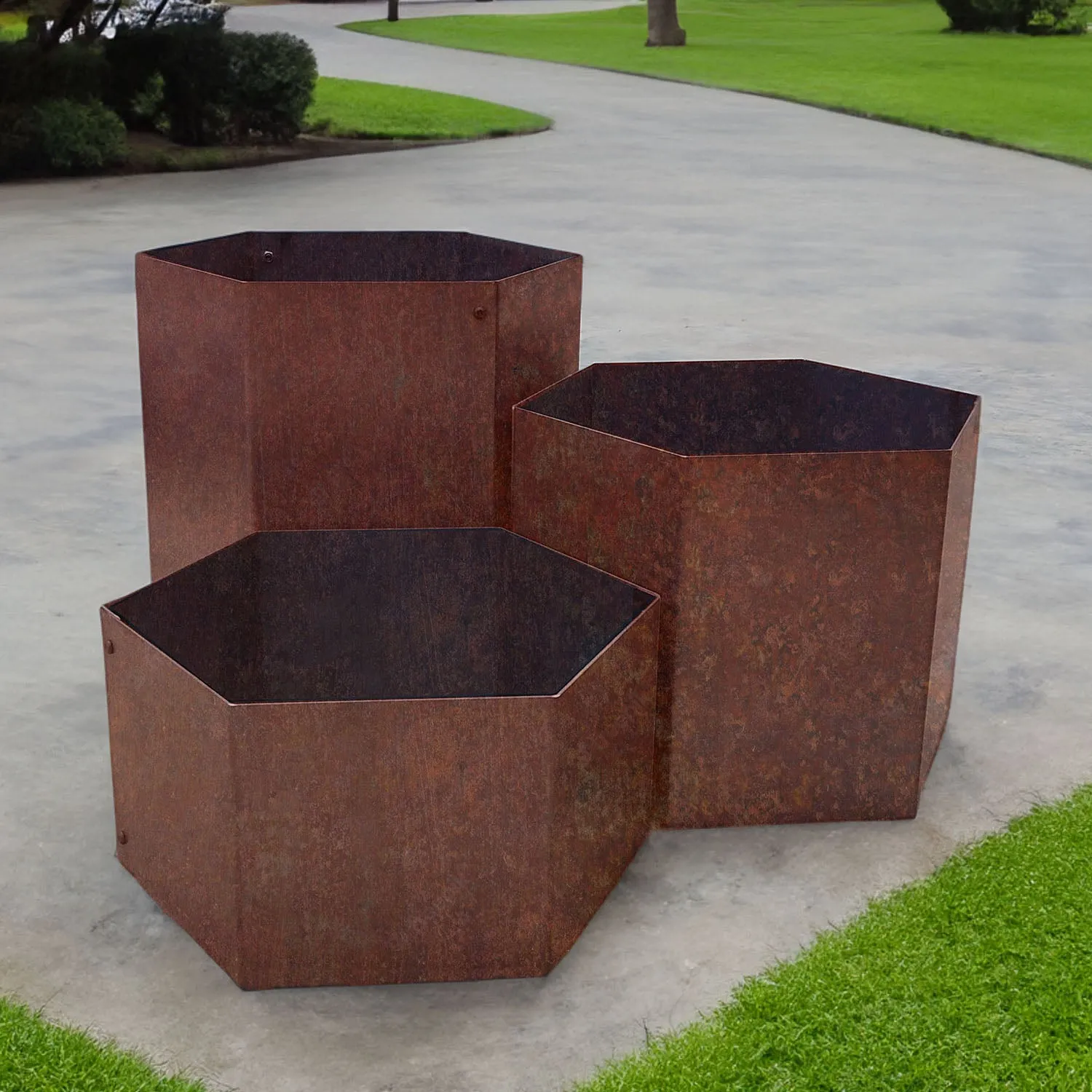 Bellamy Hexagon-Shaped Rustic Steel Planter