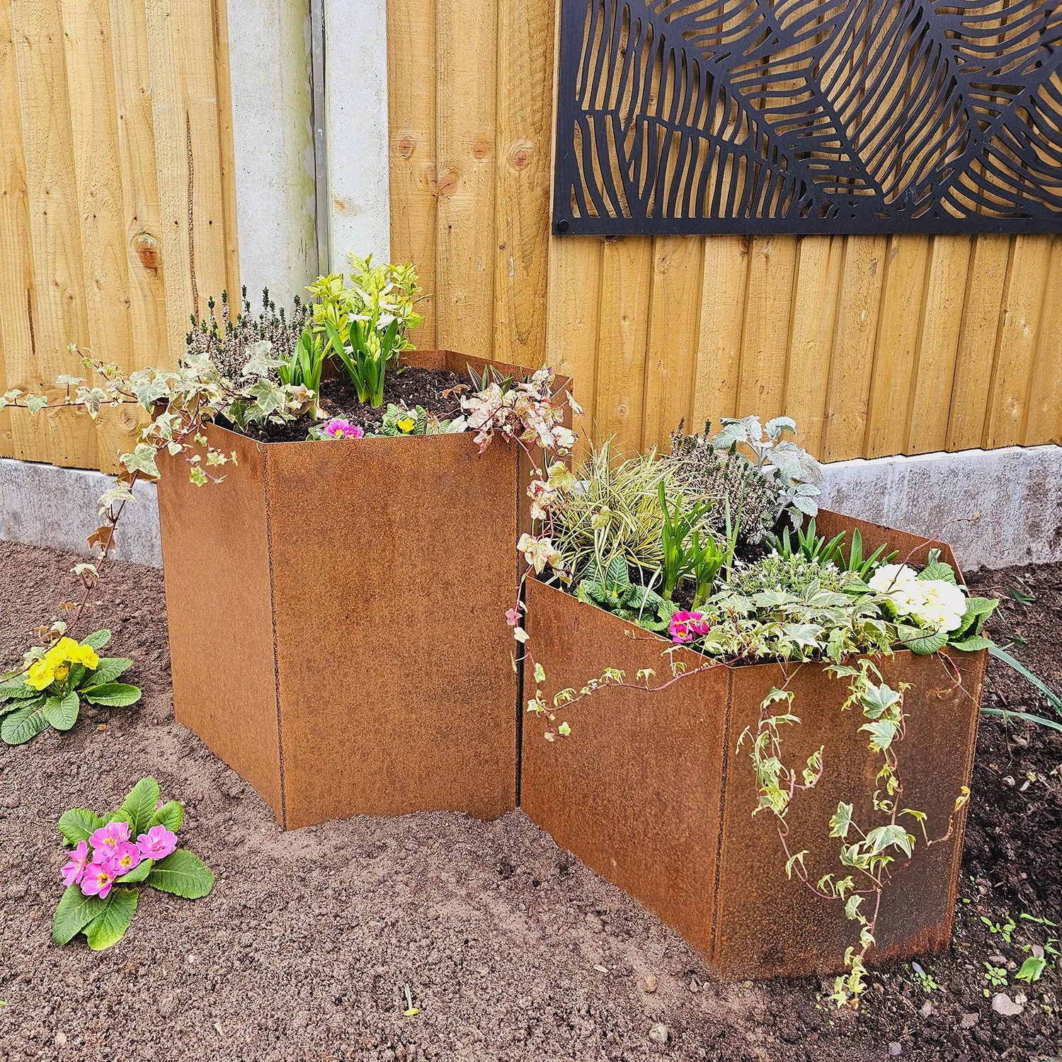Bellamy Hexagon-Shaped Rustic Steel Planter