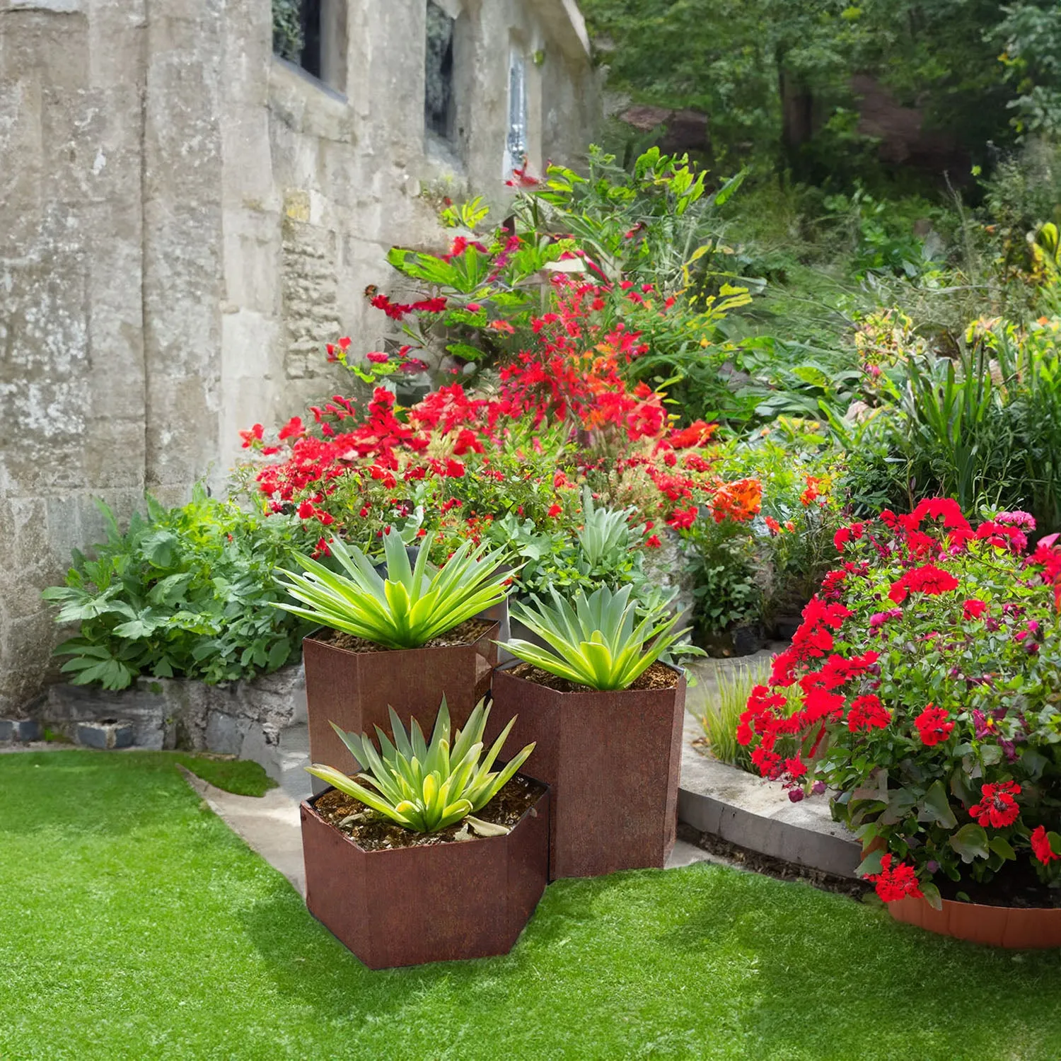 Bellamy Hexagon-Shaped Rustic Steel Planter
