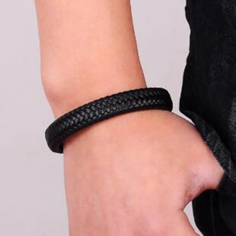 Black Braided Leather Wrap Bracelet for Men Infinity Bracelet Metal Magnetic Clsap Cuff Bangle Birthday Gift
