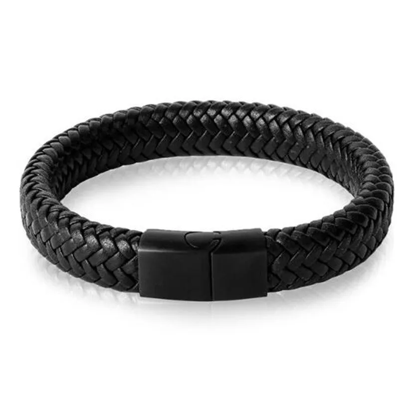 Black Braided Leather Wrap Bracelet for Men Infinity Bracelet Metal Magnetic Clsap Cuff Bangle Birthday Gift