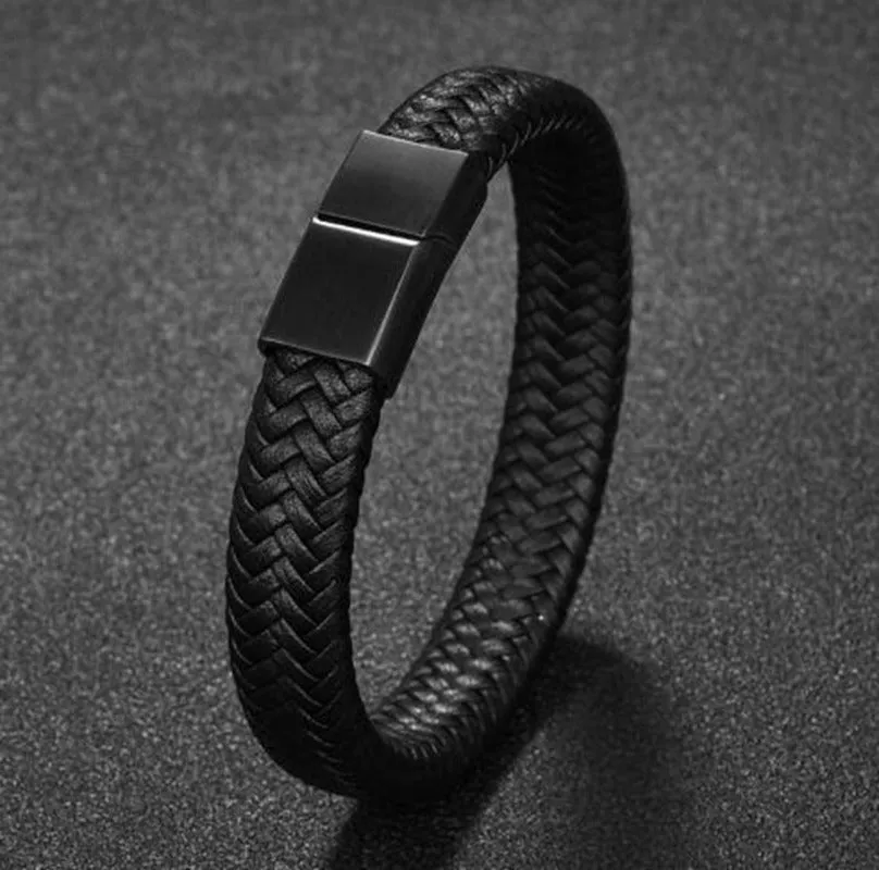 Black Braided Leather Wrap Bracelet for Men Infinity Bracelet Metal Magnetic Clsap Cuff Bangle Birthday Gift