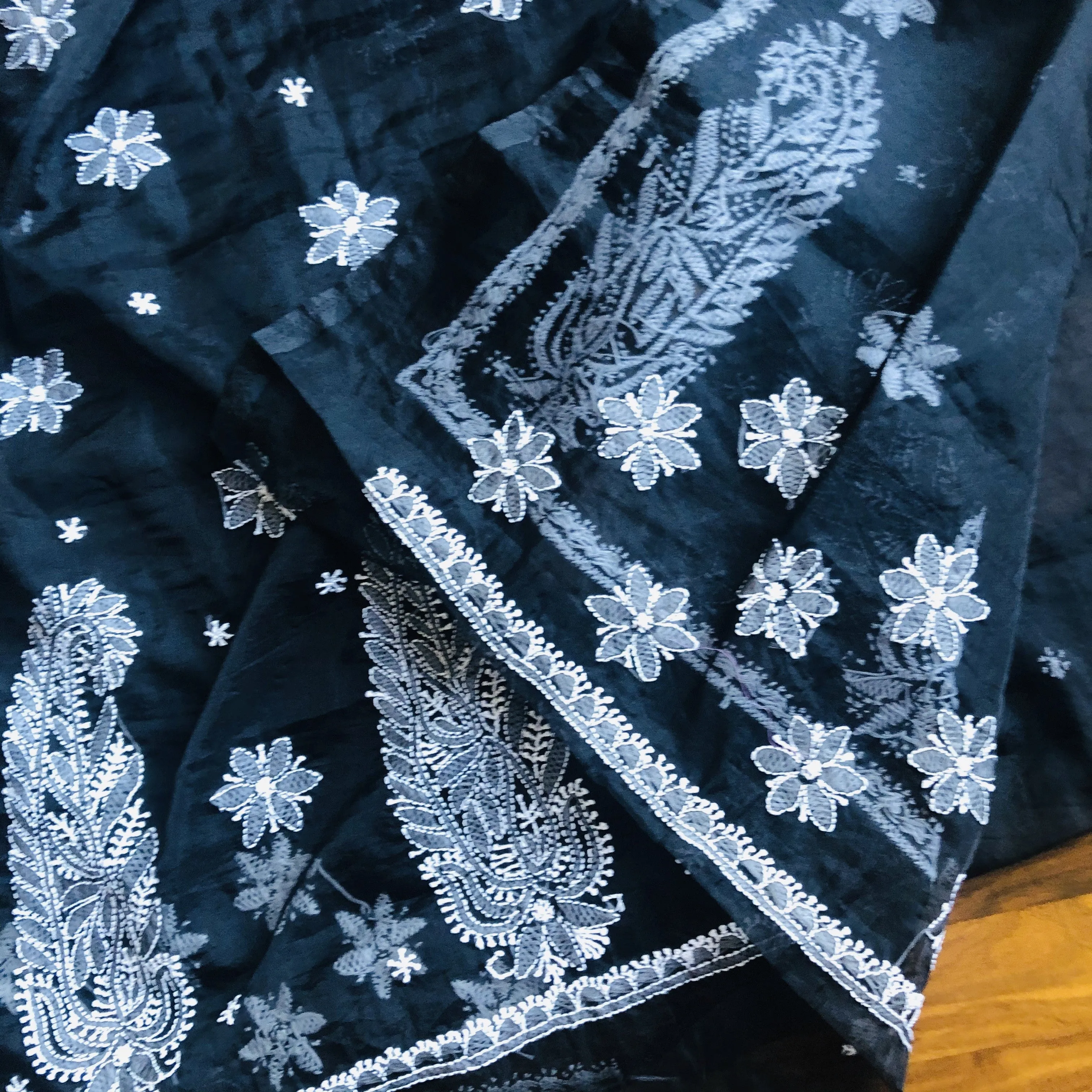 Black Chikankari Saree In Organza