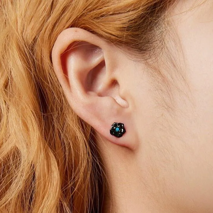 Black Rose Flower Stud Earrings